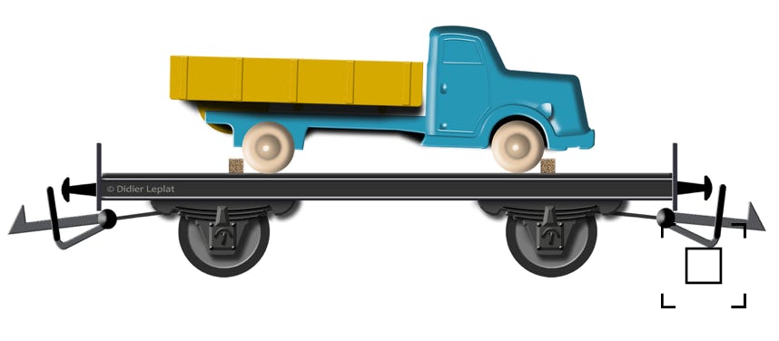 Wagon plateau avec une camionnette - PMP - Dessin de Didier Leplat